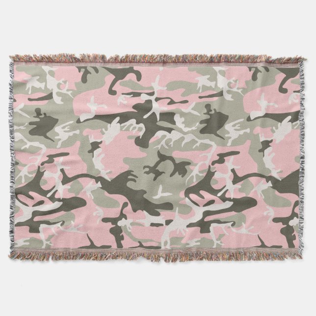 Pink and Green Camouflage, Military, Army Throw Blanket (Front)