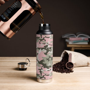 Pink and Green Camouflage, Military, Army Water Bottle