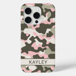 Pink and Green Camouflage Personalised iPhone 15 Pro Case