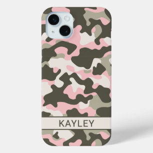 Pink and Green Camouflage Personalized iPhone 15 Mini Case