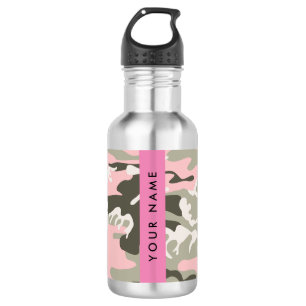 Pink and Green Camouflage Your name Personalise 532 Ml Water Bottle