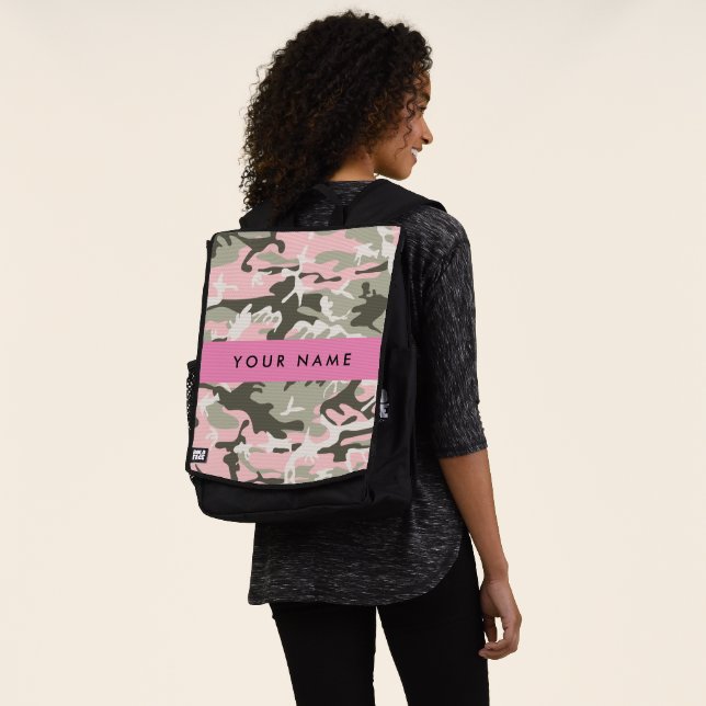 Pink and Green Camouflage Your name Personalise Backpack (Worn)