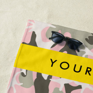 Pink and Green Camouflage Your name Personalise Beach Towel