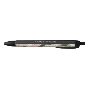 Pink and Green Camouflage Your name Personalise Black Ink Pen