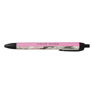 Pink and Green Camouflage Your name Personalise Black Ink Pen
