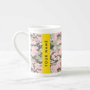 Pink and Green Camouflage Your name Personalise Bone China Mug
