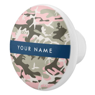 Pink and Green Camouflage Your name Personalise Ceramic Knob