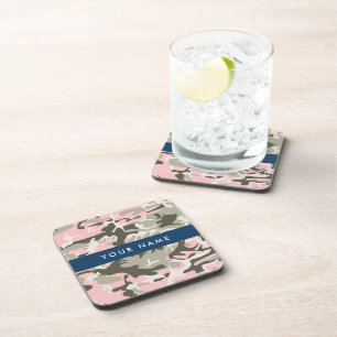 Pink and Green Camouflage Your name Personalise Coaster