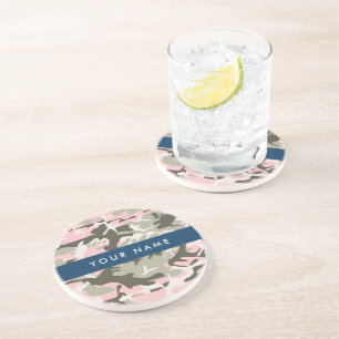 Pink and Green Camouflage Your name Personalise Coaster