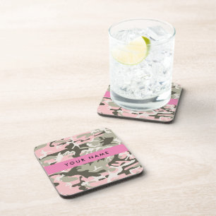 Pink and Green Camouflage Your name Personalise Coaster