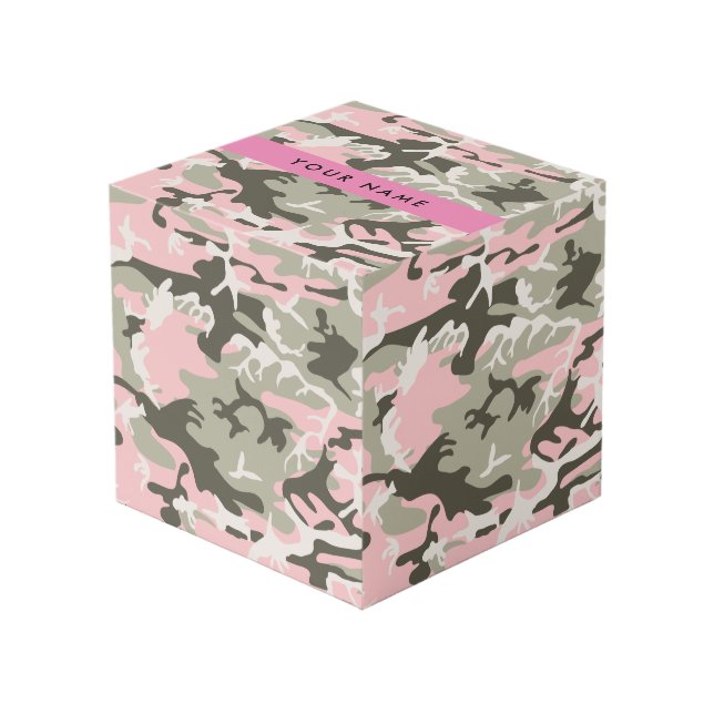 Pink and Green Camouflage Your name Personalise Cube (Front Angled)