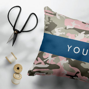Pink and Green Camouflage Your name Personalise Decorative Cushion