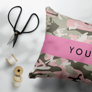 Pink and Green Camouflage Your name Personalise Decorative Cushion