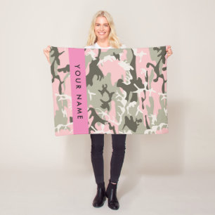 Pink and Green Camouflage Your name Personalise Fleece Blanket