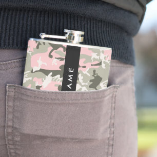 Pink and Green Camouflage Your name Personalise Hip Flask