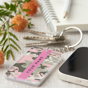 Pink and Green Camouflage Your name Personalise Key Ring