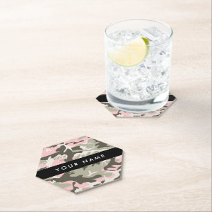 Pink and Green Camouflage Your name Personalise Paper Coaster