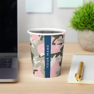 Pink and Green Camouflage Your name Personalise Paper Cups