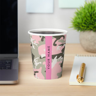 Pink and Green Camouflage Your name Personalise Paper Cups