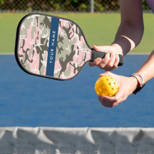 Pink and Green Camouflage Your name Personalise Pickleball Paddle