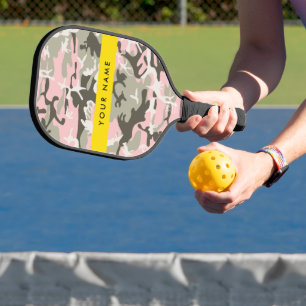Pink and Green Camouflage Your name Personalise Pickleball Paddle