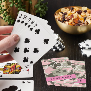 Pink and Green Camouflage Your name Personalise Playing Cards