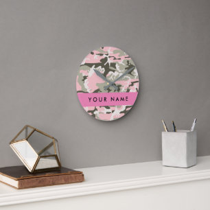 Pink and Green Camouflage Your name Personalise Round Clock