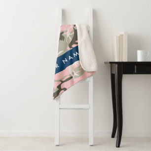 Pink and Green Camouflage Your name Personalise Sherpa Blanket