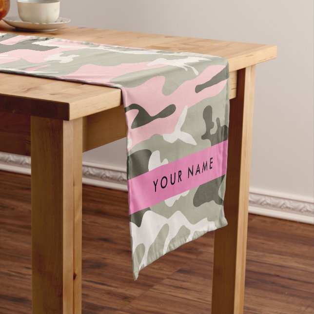 Pink and Green Camouflage Your name Personalise Short Table Runner (In Situ)