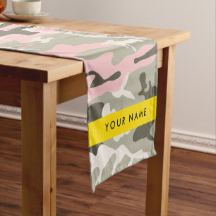 Pink and Green Camouflage Your name Personalise Short Table Runner