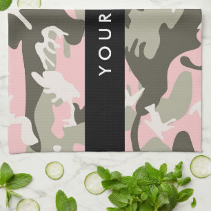 Pink and Green Camouflage Your name Personalise Tea Towel