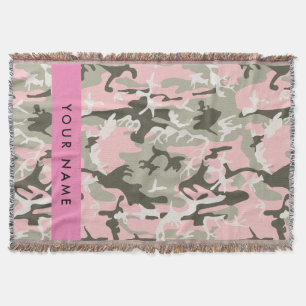 Pink and Green Camouflage Your name Personalise Throw Blanket