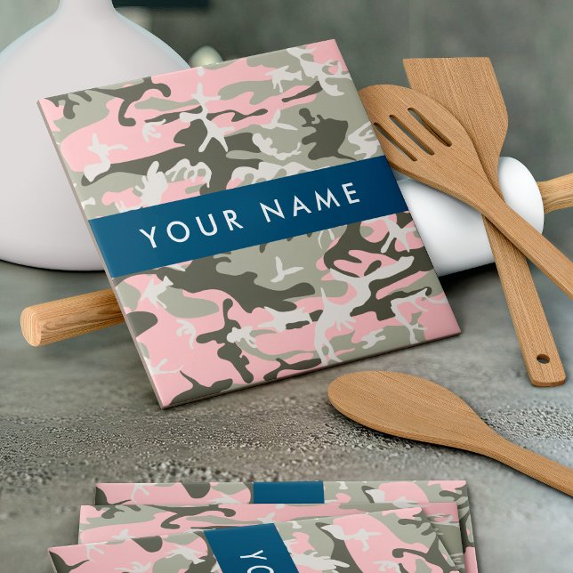 Pink and Green Camouflage Your name Personalise Tile (Creator Uploaded)