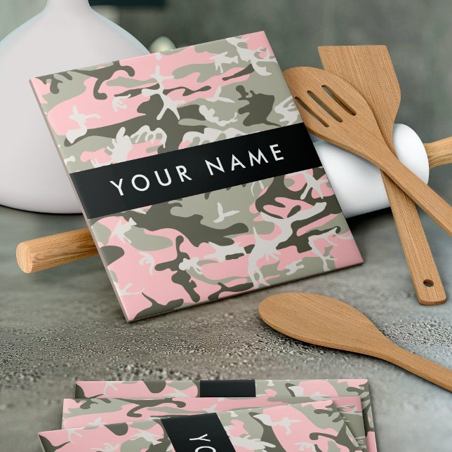 Pink and Green Camouflage Your name Personalise Tile (Creator Uploaded)