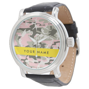 Pink and Green Camouflage Your name Personalise Watch
