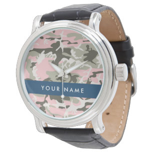Pink and Green Camouflage Your name Personalise Watch