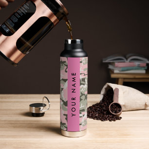 Pink and Green Camouflage Your name Personalise Water Bottle