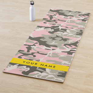 Pink and Green Camouflage Your name Personalise Yoga Mat