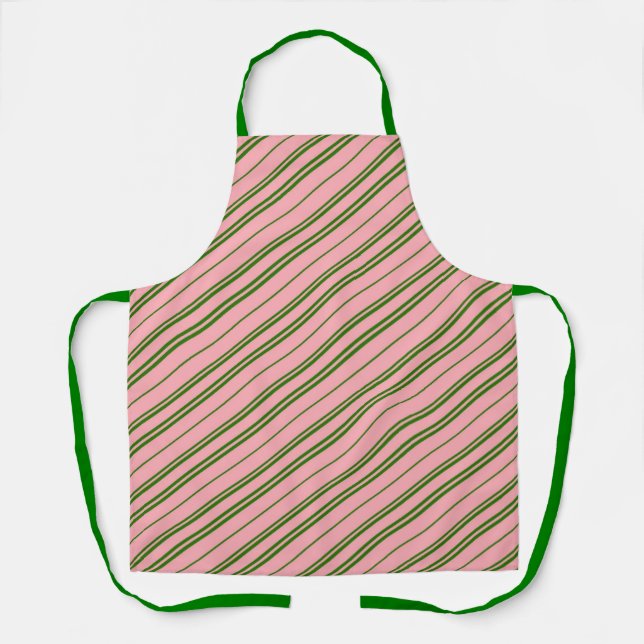Pink and Green Candy Cane Stripes  Apron (Front)