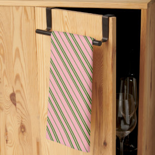 Pink and Green Candy Cane Stripes  Tea Towel