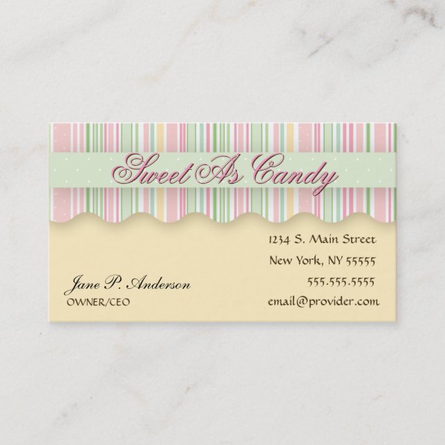 Pink and Green Candy Striped Business Card (Front)