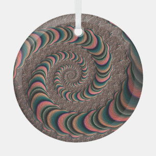 Pink and Green Candy Striped Spiral Fractal Art Glass Tree Decoration