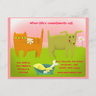 Pink and Green Cat and Dog Pet Sitting Postcard