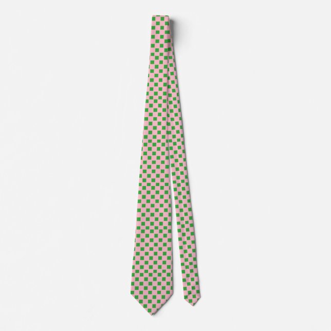 Pink and Green Checked Custom Tie (Front)