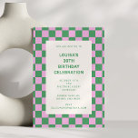 Pink and Green Chequerboard 30th Birthday Party Invitation<br><div class="desc">This modern birthday party invitation features a bold pink and green chequerboard border with clean, minimal typography in the centre. The playful colour palette and graphic pattern give it a fun retro feel that’s perfect for a stylish 30th birthday celebration. Ideal for hosting a dinner party, cocktail night, or birthday...</div>
