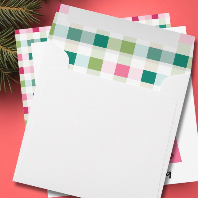 Pink and Green Chequered Christmas Envelope (Pink and Green Checkered Christmas Envelope)