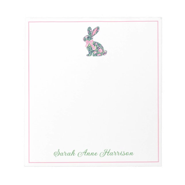 Pink and Green Chinoiserie Bunny With Bow Notepad (Front)