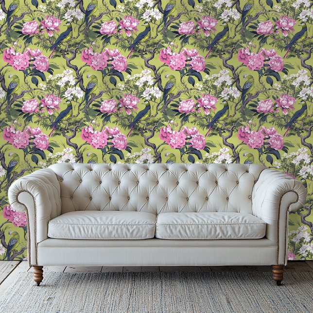 Pink and Green Chinoiserie Style Floral Wallpaper  (Creator Uploaded)