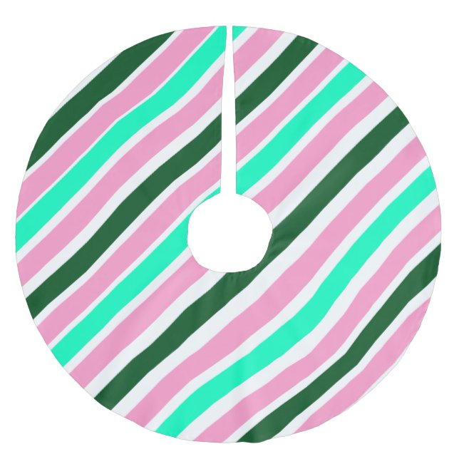 Pink and Green Christmas Candy Stripes  Brushed Polyester Tree Skirt (Front)