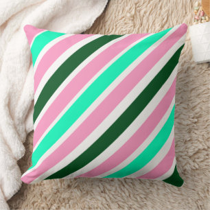 Pink and Green Christmas Candy Stripes Cushion